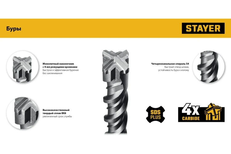 STAYER HERCULES-4Х 6x160 мм, SDS-plus бур (29290-160-06) купить в Нижневартовске