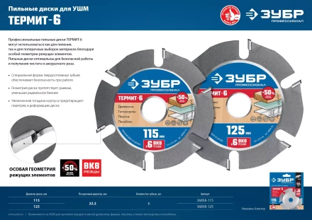 ЗУБР Термит-6, 115 х 22.2 мм, 6 резцов, для УШМ, усиленный, пильный диск по дереву, Профессионал (36858-115) купить в Нижневартовске