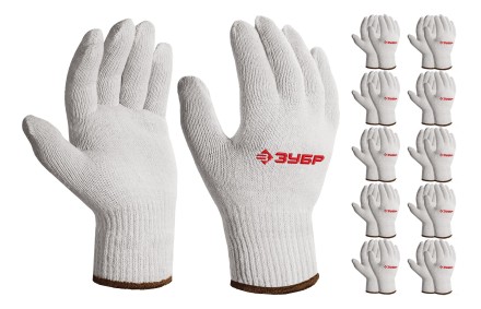 ЗУБР ОПТИМА, L-XL, х/б перчатки без покрытия, 10 класс, 10 пар (11446-XL10) купить в Нижневартовске