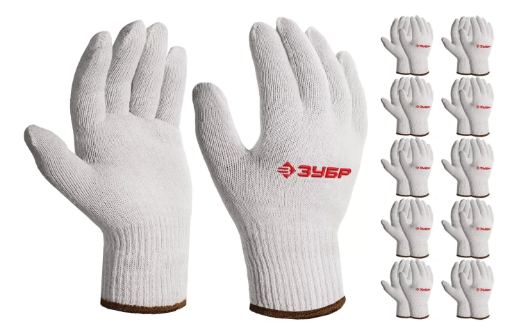 ЗУБР ОПТИМА, L-XL, х/б перчатки без покрытия, 10 класс, 10 пар (11446-XL10) купить в Нижневартовске
