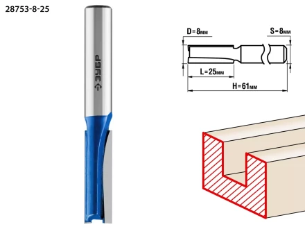 ЗУБР 8 x 25 мм, хвостовик 8 мм, фреза пазовая прямая, Профессионал (28753-8-25) купить в Нижневартовске