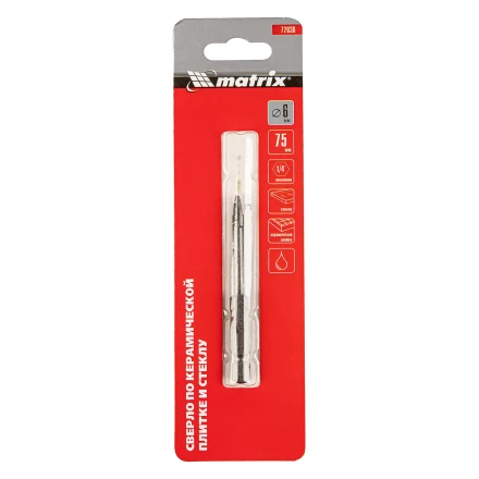 Сверло по керамической плитке и стеклу, 6 мм, шестигранный хвостовик Matrix 72836 купить в Нижневартовске