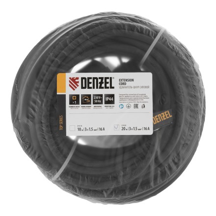 Удлинитель-шнур силовой Denzel Top Series 37420, КГТТ, 20м, 1 розетка, 3 x 1,5 мм, 3 м купить в Нижневартовске