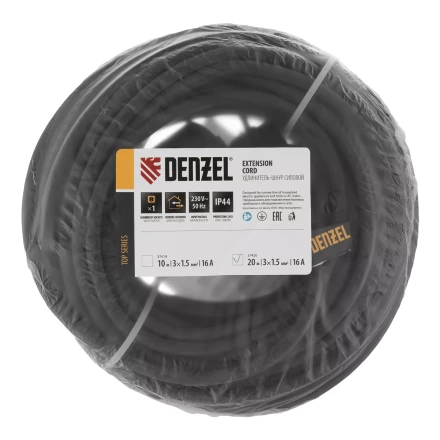 Удлинитель-шнур силовой Denzel Top Series 37420, КГТТ, 20м, 1 розетка, 3 x 1,5 мм, 3 м купить в Нижневартовске