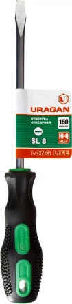 Отвертка URAGAN c двухкомпонентной рукояткой, SL8,0 x 150мм 25075-08-15_z01 купить в Нижневартовске