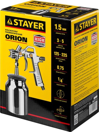 Краскопульт пневматический STAYER &quot;MASTER&quot; ORION, с нижним бачком, 1,5мм 06472-1.5 купить в Нижневартовске