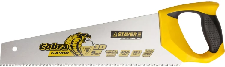 Ножовка STAYER "PROFI" "COBRA" GX900, трехгранный японский зуб, импульсная закалка, 2-х комп ручка, 9 TPI, 450мм 1514-45_z02 купить в Нижневартовске