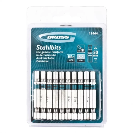 Набор бит HEX 5х50 сталь S2 10 шт GROSS 11464 купить в Нижневартовске