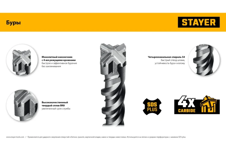 STAYER HERCULES-4Х 4x110 мм, SDS-plus бур купить в Нижневартовске