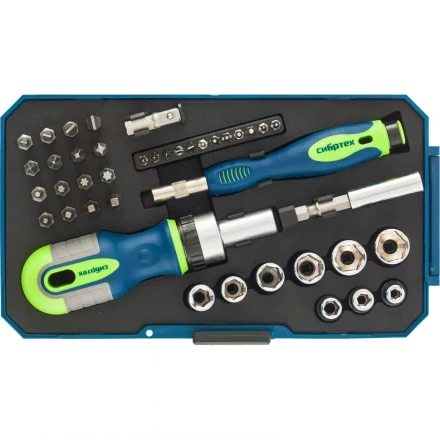 Отвертки реверсивные с набором бит и торцевыми головками 41 штук CrV Сибртех 13338 купить в Нижневартовске