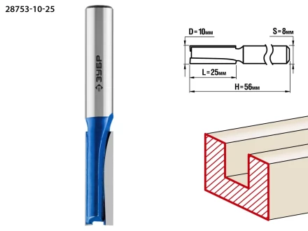 ЗУБР 10 x 25 мм, хвостовик 8 мм, фреза пазовая прямая, Профессионал (28753-10-25) купить в Нижневартовске