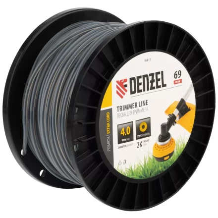 Леска для триммера двухкомпонентная круглая, 4,0мм х 69м, на DIN катушке EXTRA CORD// Denzel 96811 купить в Нижневартовске