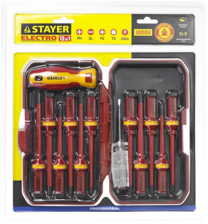 Набор STAYER "PROFI": Отвертки диэлектрические до 1000В, 13 предметов 25146-H13 купить в Нижневартовске
