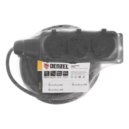 Удлинитель-шнур силовой Denzel Top Series 37421, КГТТ, 10м, 3 розетки, 3 x 1,5 мм, 3 м купить в Нижневартовске