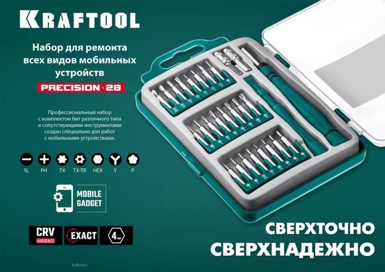 Набор Precision-28: для точных работ и всех видов мобильных устройств, двухкомпонентная рукоятка, Сr-V 25677 купить в Нижневартовске
