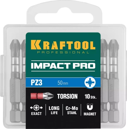 Биты для ударных шуруповертов KRAFTOOL Impact Pro PZ 26193-3-50-S10 купить в Нижневартовске
