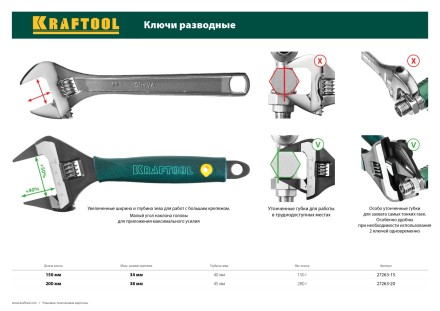 Ключ разводной SlimWide-S, 150 / 34 мм, KRAFTOOL 27263-15 купить в Нижневартовске