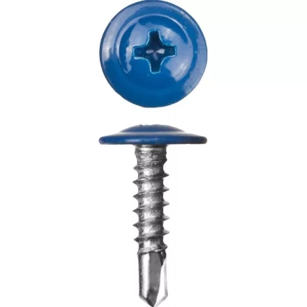 Саморезы ЗУБР с прессшайбой и сверлом по листовому металлу до 2мм, окрашенные в RAL-5005, PH2, 4,2х25мм, 400шт 300211-42-025-5005 купить в Нижневартовске