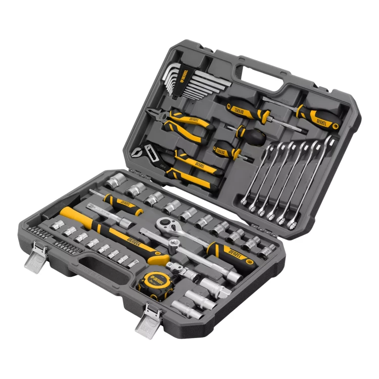 Набор инструментов Denzel 15801, 1/2", 1/4", CrV, S2, пластиковый кейс, 64 предмета купить в Нижневартовске
