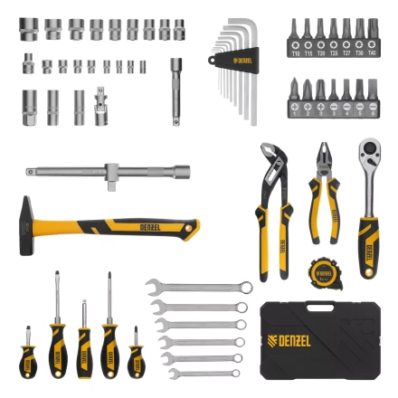 Набор инструментов Denzel 15801, 1/2", 1/4", CrV, S2, пластиковый кейс, 64 предмета купить в Нижневартовске