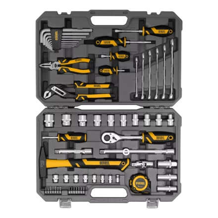 Набор инструментов Denzel 15801, 1/2", 1/4", CrV, S2, пластиковый кейс, 64 предмета купить в Нижневартовске