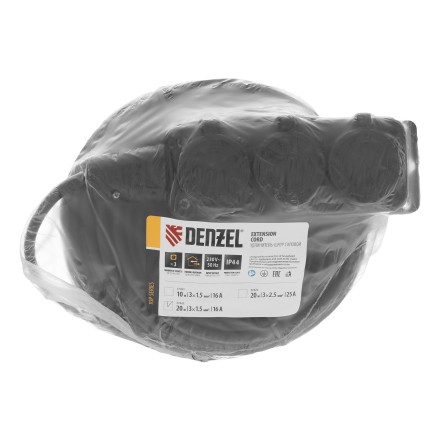 Удлинитель-шнур силовой Denzel Top Series, КГТТ, 20м, 3 розетки, 3 x 1,5 мм, 3 м 37422 купить в Нижневартовске