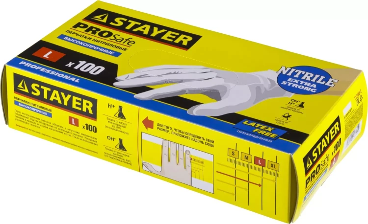 Перчатки STAYER "PROFI" нитриловые экстратонкие, L, 100шт 11203-L купить в Нижневартовске