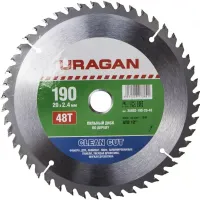 Диск пильный "Clean cut" по дереву, 190х20мм, 48Т, URAGAN 36802-190-20-48