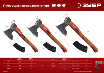 ЗУБР ВИКИНГ-10, 1100/1450 г, 500 мм, универсальный кованый топор (20635) купить в Нижневартовске