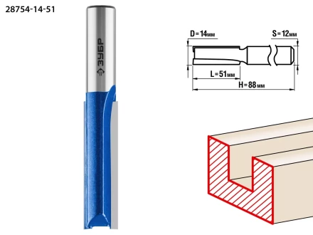 ЗУБР 14 x 51 мм, хвостовик 12 мм, фреза пазовая прямая. удлиненная, Профессионал (28754-14-51) купить в Нижневартовске
