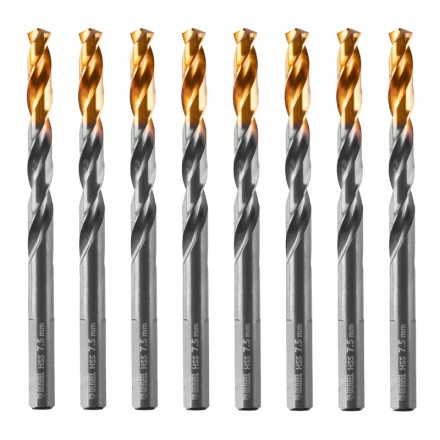 Сверло по металлу, 7,5 мм, HSS-Tin, Golden Tip, 8 шт. Denzel 717218 купить в Нижневартовске