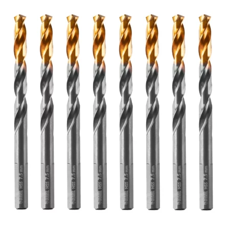 Сверло по металлу, 7,5 мм, HSS-Tin, Golden Tip, 8 шт. Denzel 717218 купить в Нижневартовске