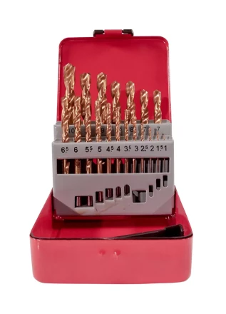 Набор сверл для металла HSS Ф1-10 мм шаг 0,5 мм покрытие TiN 19 штук металлический футляр VMX 511624 купить в Нижневартовске