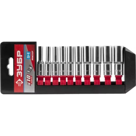 Набор ЗУБР "МАСТЕР": Торцовые головки (1/4") удлиненные на пластиковом рельсе, Cr-V, 4-13мм, 10 предметов 27657-H10 купить в Нижневартовске