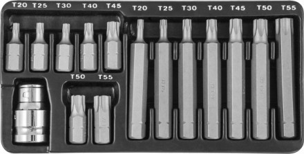 Набор вставок-бит 30 и 75 мм Torx T20-T55 15 предметов S29Н4215 S Jonnesway 47397 купить в Нижневартовске