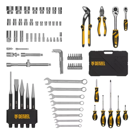 Набор инструментов Denzel 15802, 1/2", 1/4", CrV, S2, пластиковый кейс, 84 предмета купить в Нижневартовске