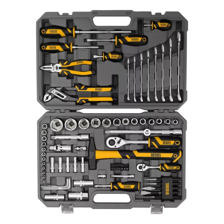 Набор инструментов Denzel 15802, 1/2", 1/4", CrV, S2, пластиковый кейс, 84 предмета купить в Нижневартовске