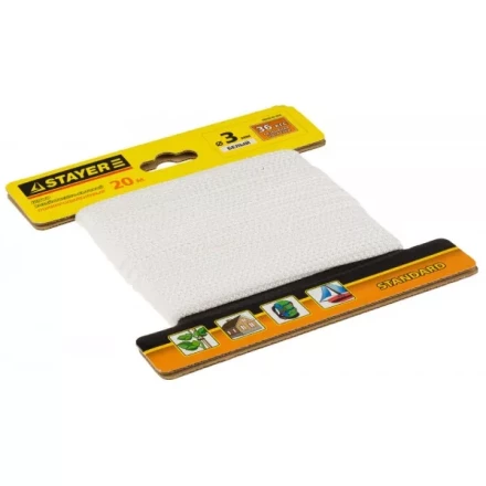 Шнур STAYER "STANDARD" хозяйственно-бытовой, полипропиленовый, вязанный, без сердечника, белый, d 3, 20м 50420-03-020 купить в Нижневартовске