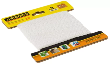 Шнур STAYER "STANDARD" хозяйственно-бытовой, полипропиленовый, вязанный, без сердечника, белый, d 3, 20м 50420-03-020 купить в Нижневартовске