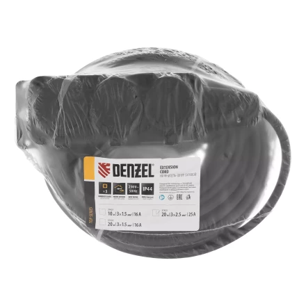 Удлинитель-шнур силовой Denzel Top Series , КГТТ, 20м, 3 розетки, 3 x 2,5 мм, 3 м 37423 купить в Нижневартовске