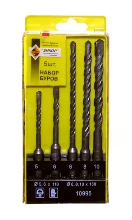 Набор буров SDS+ 5;6х110 мм 6;8;10х160 мм 5 штук пластиковый футляр Энкор 10995 купить в Нижневартовске