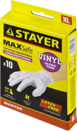 Перчатки STAYER &quot;MASTER&quot; виниловые экстратонкие, XL, 10шт 11208-XL купить в Нижневартовске