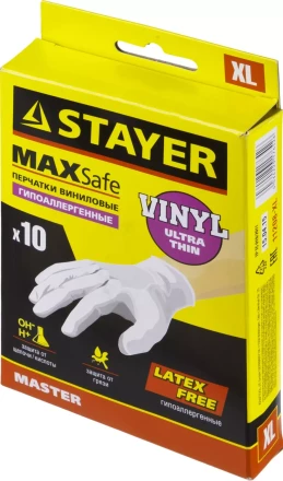 Перчатки STAYER "MASTER" виниловые экстратонкие, XL, 10шт 11208-XL купить в Нижневартовске