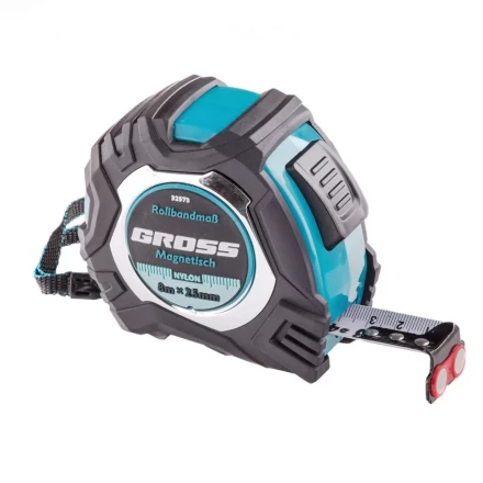 Рулетка Magnetisch 8 м х 25 мм обрезиненный корпус автоматическая фиксация Нейлоновое покрытиеытие зацеп с магнитом Gross 32573 купить в Нижневартовске