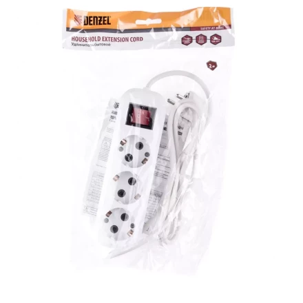 Удлинитель бытовой с заземлением и выключателем 2 м 3 розетки 10 A серия УХз10 Denzel 95970 купить в Нижневартовске