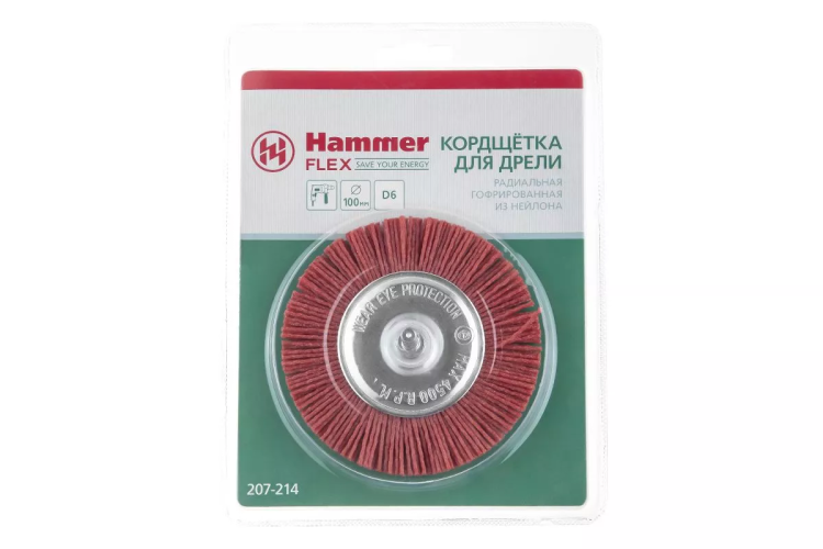 Кордщетка HAMMER плоская 100мм для дрели нейлон (207-214) купить в Нижневартовске
