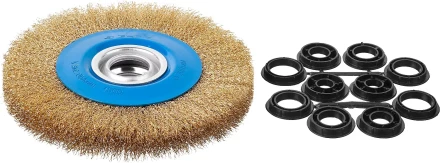 ЗУБР "ПРОФЕССИОНАЛ". Щетка дисковая для точильно-шлифовального станка, витая стальная латунирован проволока 0,3мм, 200х32мм 35186-200_z01 купить в Нижневартовске