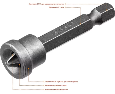 ЗУБР 10 шт, PH2, 50 мм, биты с ограничителем (26002-2-50-10) купить в Нижневартовске