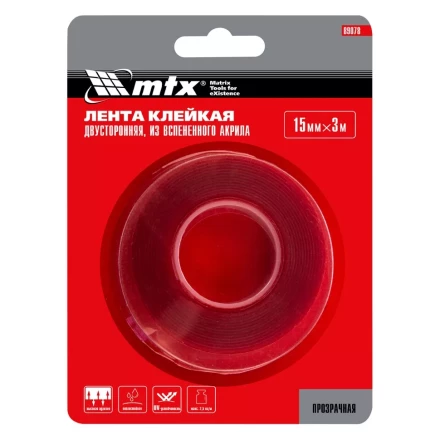 Двусторонняя клейкая лента из вспененного акрила, прозрачная, 15 мм x 3 м Matrix 89078 купить в Нижневартовске