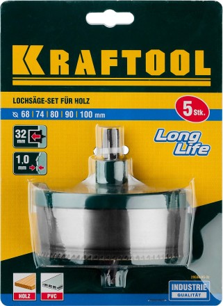 Пила сегментная наборная KRAFTOOL по дереву, 5 полотен: 68-74-80-90-100x32 мм 29584-H5-32 купить в Нижневартовске
